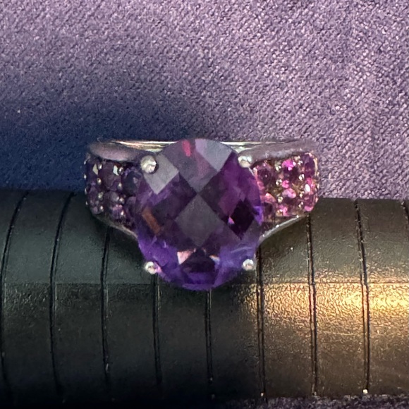 4.98CTW AFRICAN AMETHYST - RHODIUM OVER STERLING SILVER RING - Size 9 - Picture 1 of 6